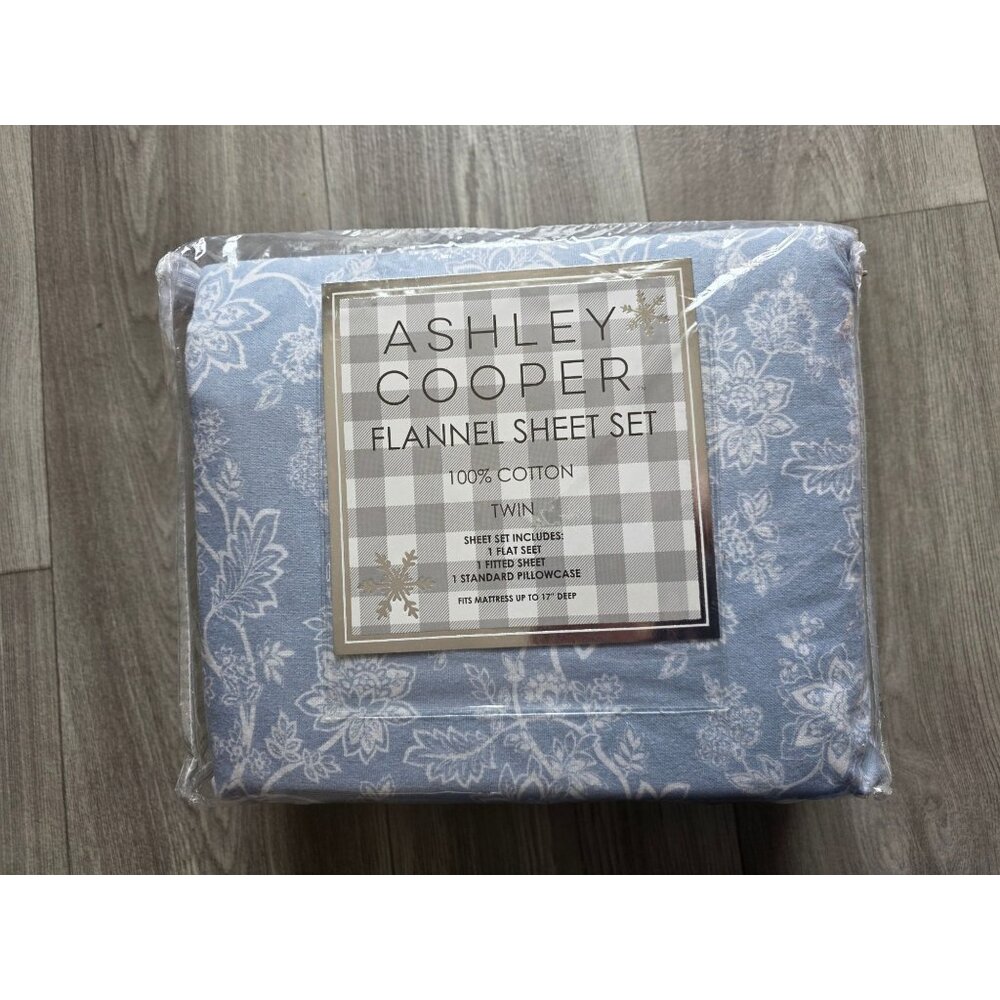 Ashley Cooper Twin Flannel Sheet Set 100% Cotton Blue Floral Paisley